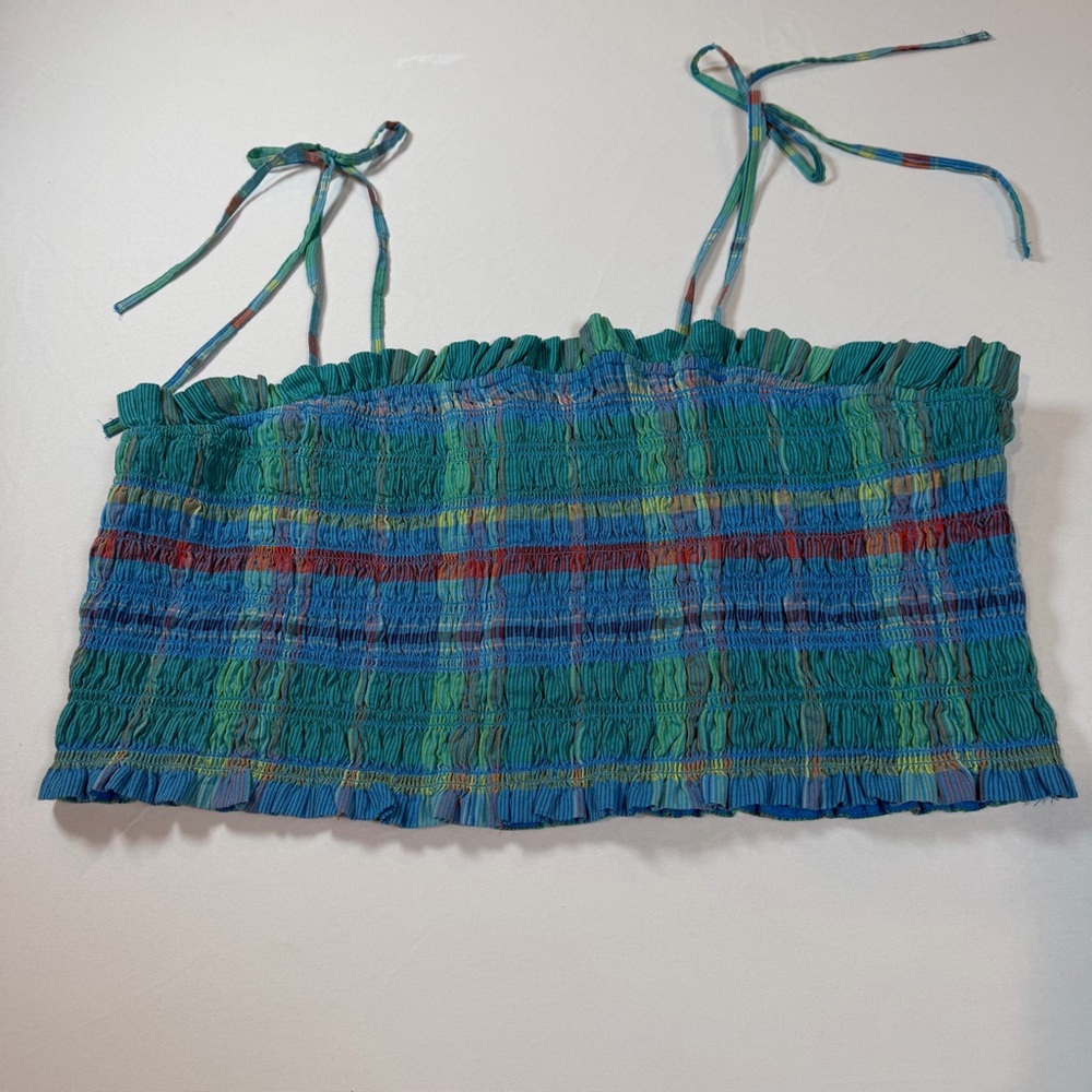 Free Assembly Women's Smocked Cropped Cotton Cami Top Tie Straps XL (16-18)
